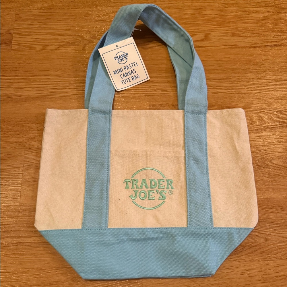 Trader Joe's Pastel Blue and Cream Canvas Tote